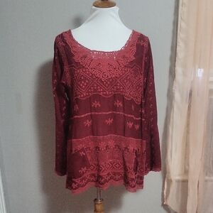 Johnny Was Burgundy Lace Blouse